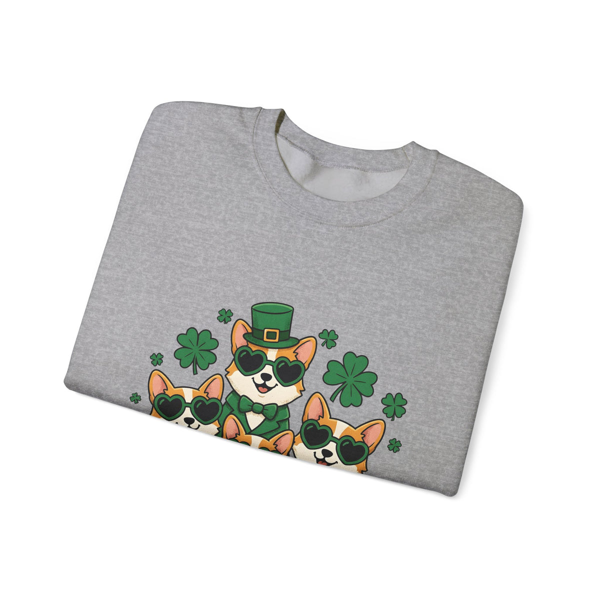 Corgi Puppies Sweatshirt St Patrick's Day Pet Owner Gift Women Comic Sweatshirt Puppy Sweatshirt Shamrock Fan Cartoon Sweatshirt Dog Mom Graphic Chibi Clover
