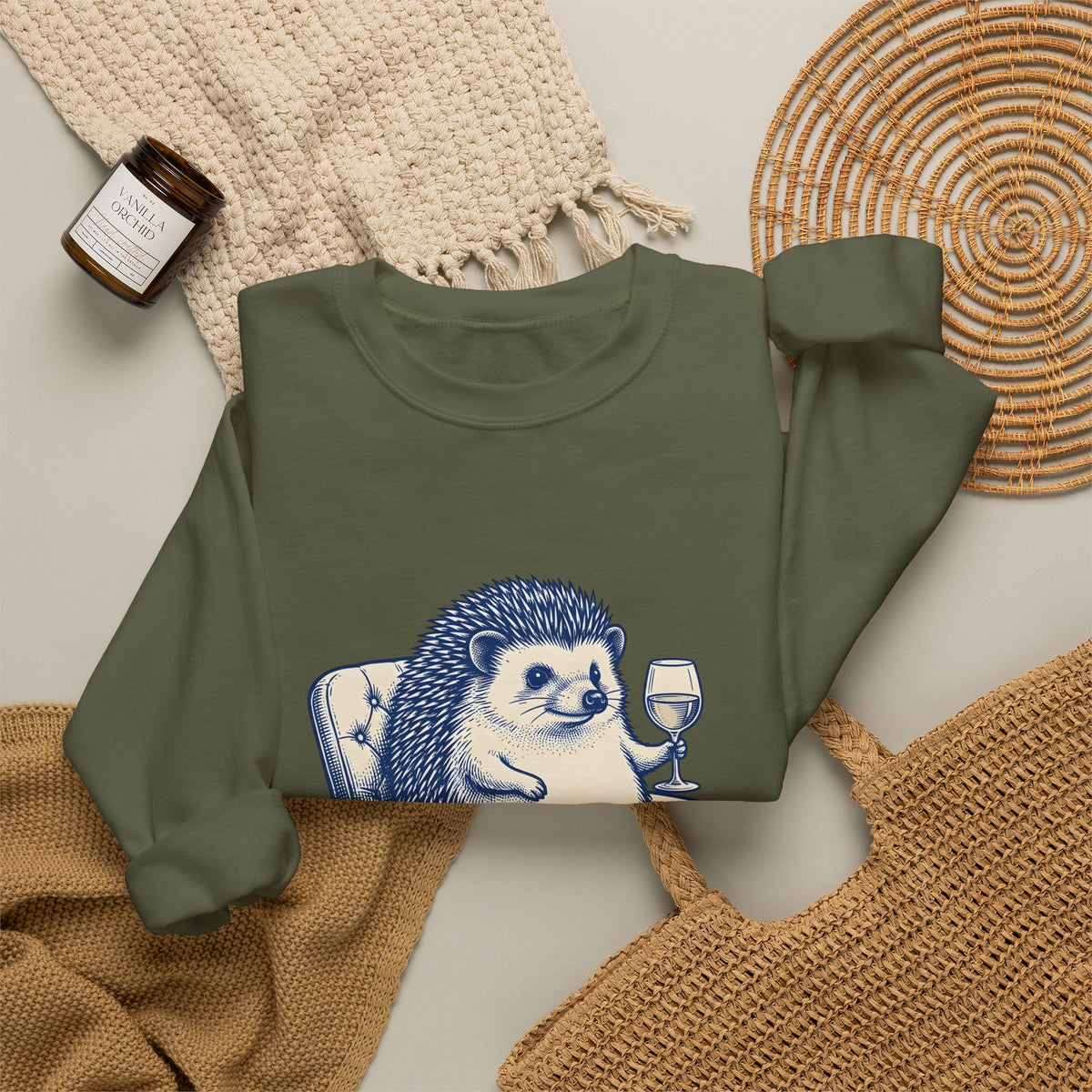 Hedgehog Seat Cute Pet Gift Sketch Hedgehog Adorable Fan Hedgehog Drawing Retro Wine Cup Sweatshirt