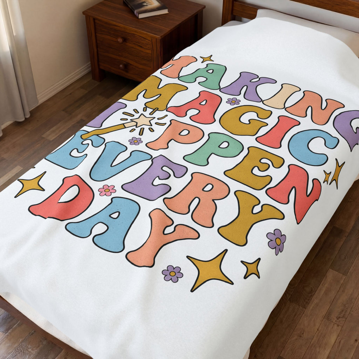 Enchanted Rod Design Blanket Teachers Thanks Gift Women Line Art Blanket Magic Wand Blanket Educator Enthusiast Illustration Graphic Appreciation