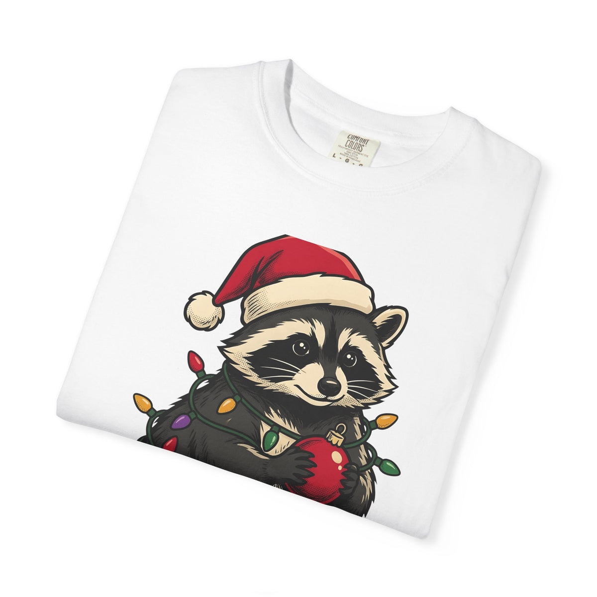 Raccoon Holiday Hat T-Shirt Christmas Creatures Gift Women Comic T-Shirt Trash Panda T-Shirt Xmas Fan Cartoon T-Shirt Animal Graphic Line Art