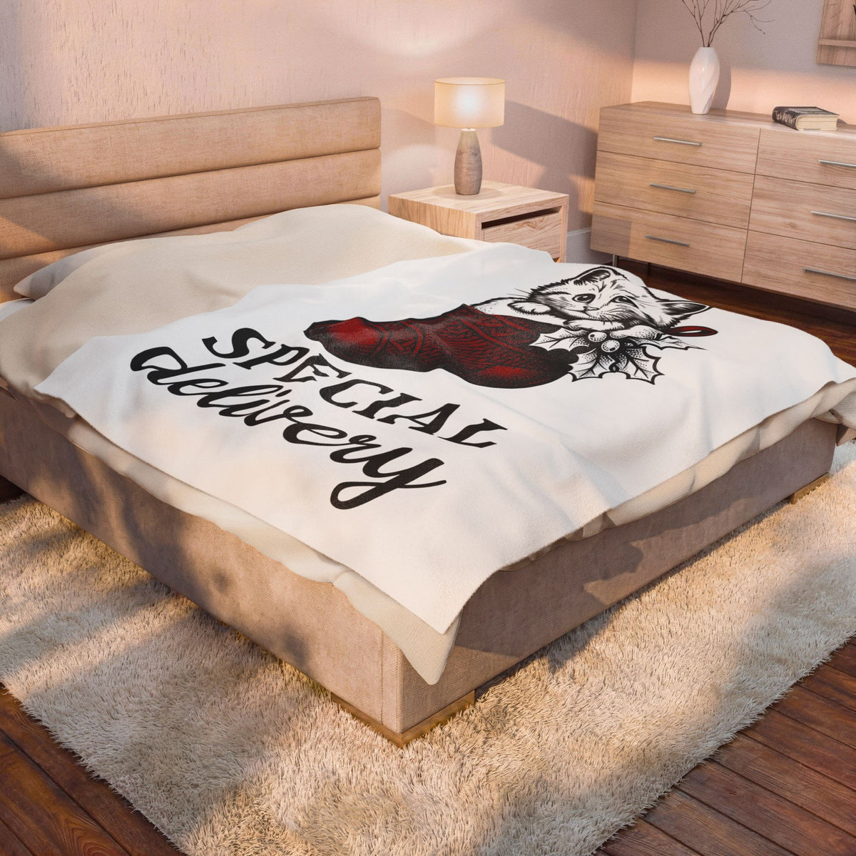 Kitten Stocking Blanket Cat Christmas Gift Women Vintage Blanket Christmas Stocking Blanket Cat Fan Retro Blanket Winter Graphic Hand Drawn Holly