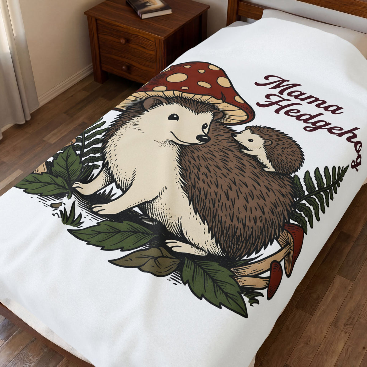 Hedgehog Group Blanket Moms Wildlife Gift Women Forest Blanket Porcupine Blanket Mother Fan Woodland Blanket Animal Graphic Retro Toadstools Blanket