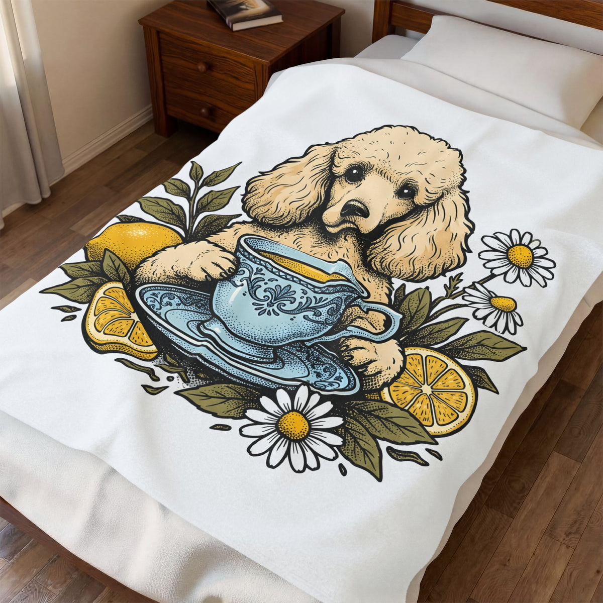 Poodle Tea Blanket Blanket Dog Flower Gift Women Retro Blanket Tea Cup Blanket Canine Fan Poodle Blanket Blanket Floral Graphic Sketch Citrus Blanket