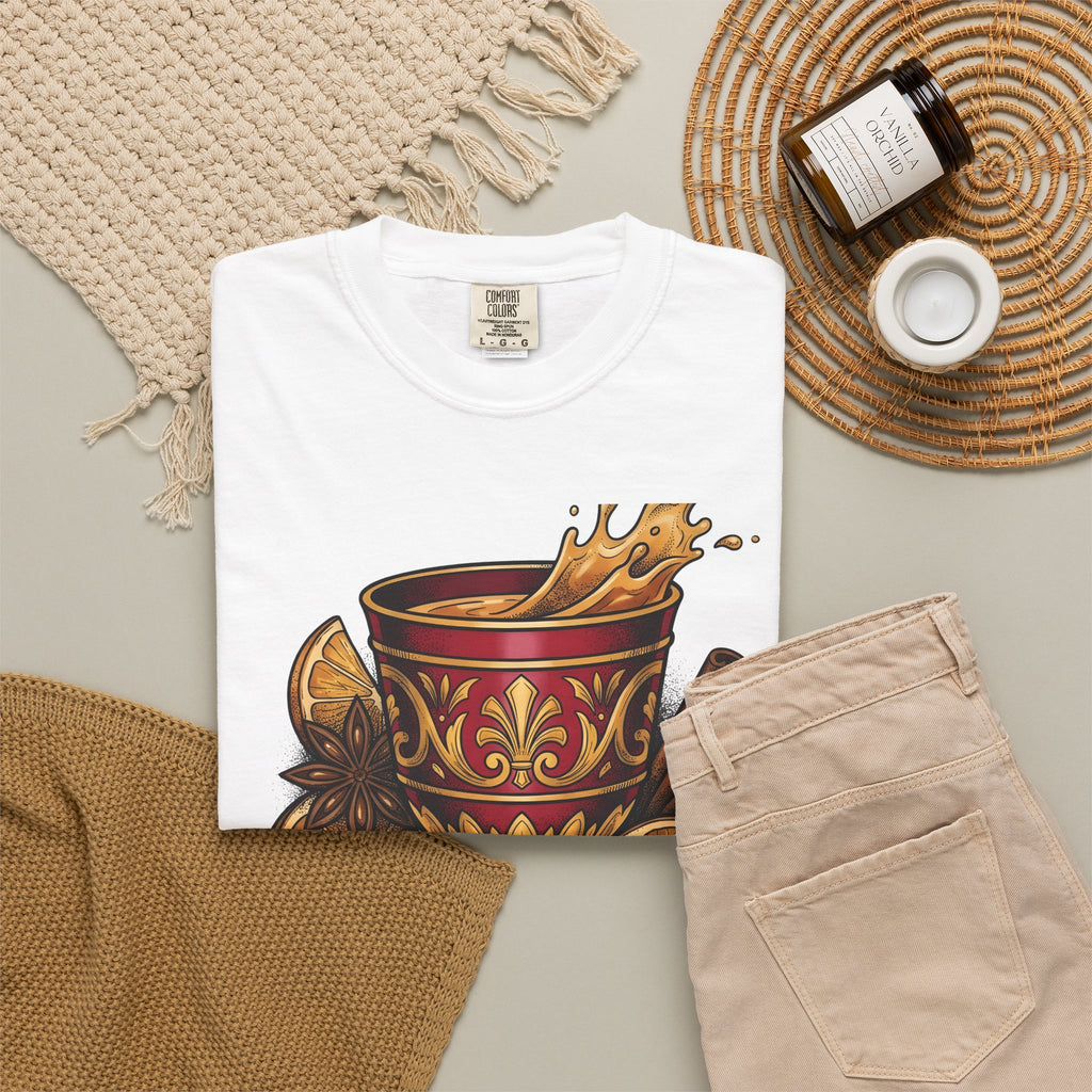 Hot Spiced Drink Holiday Yuletide Gift Farmhouse Mulled Wine Christmas Fan Rustic Winter Outline T-Shirt