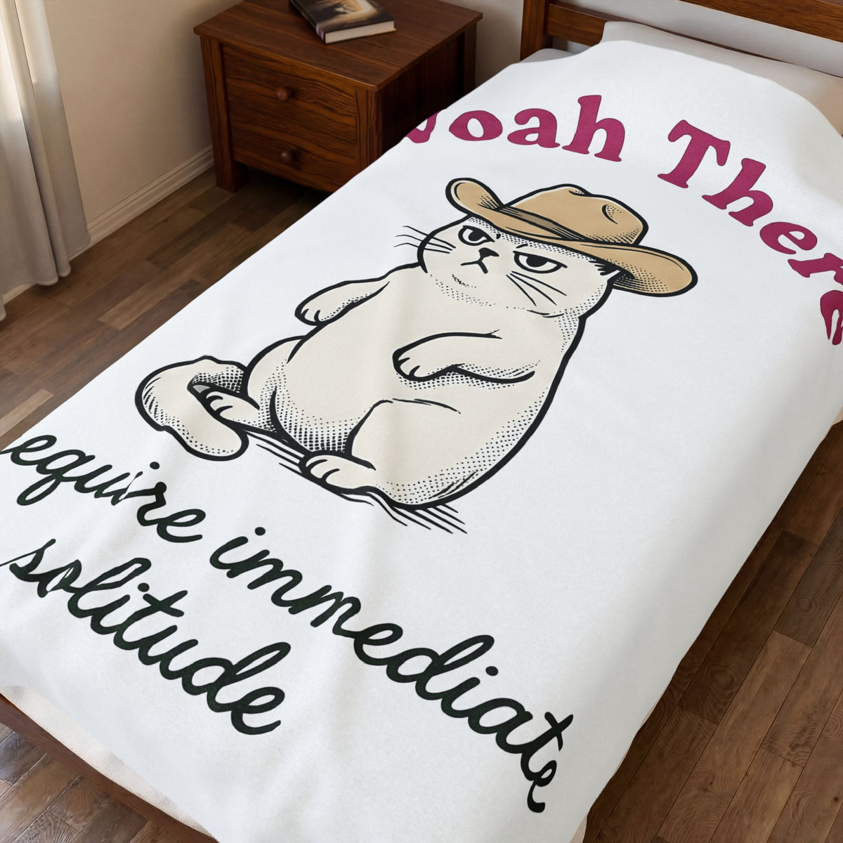 Cowboy Feline Blanket Funny Critter Gift Women Hand Drawn Blanket Cat Blanket Humor Fan Illustrated Blanket Animal Graphic Classic Headwear Blanket
