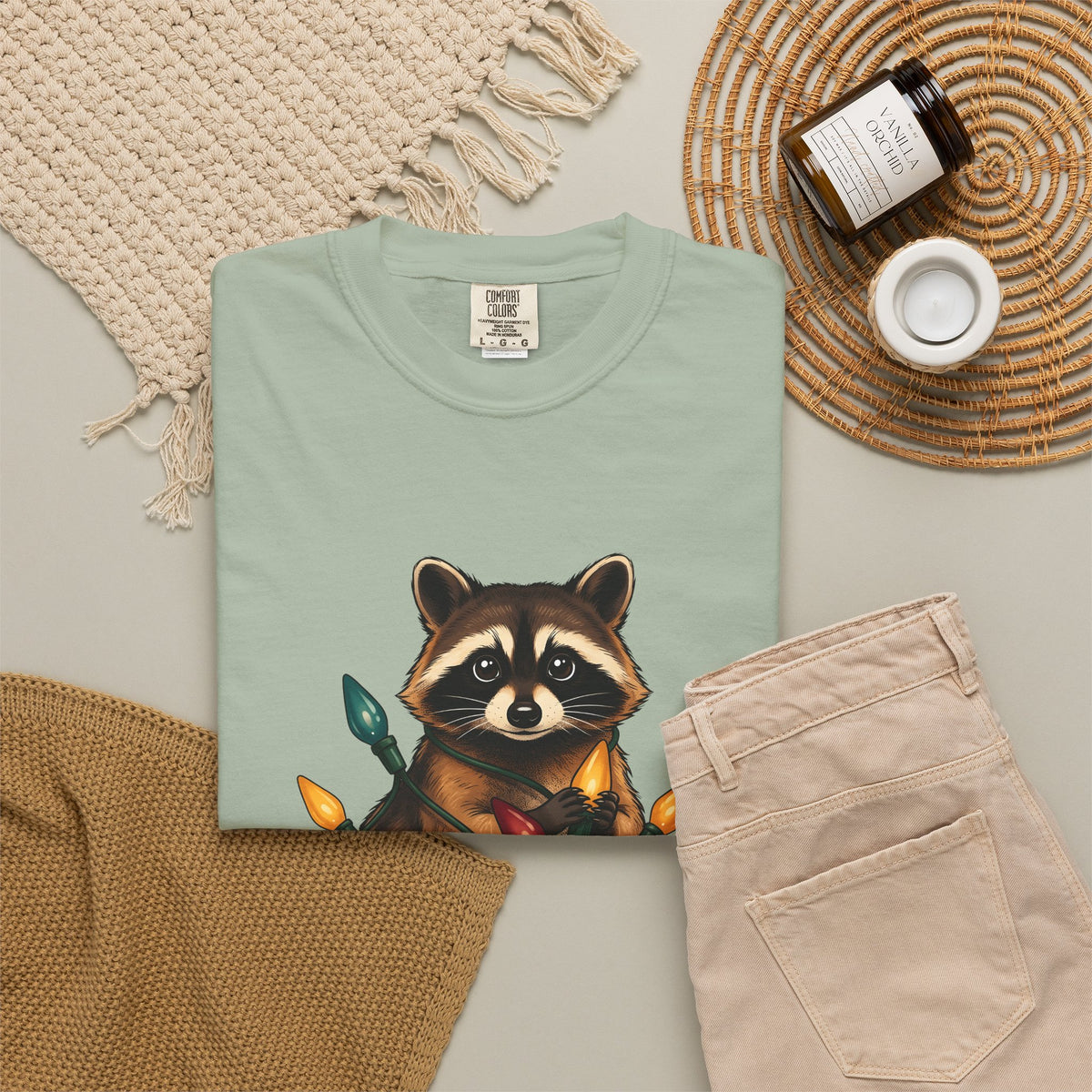 Raccoon Animals Seasonal Gift Playful Trash Panda Wildlife Fan Quirky Christmas Cartoon T-Shirt