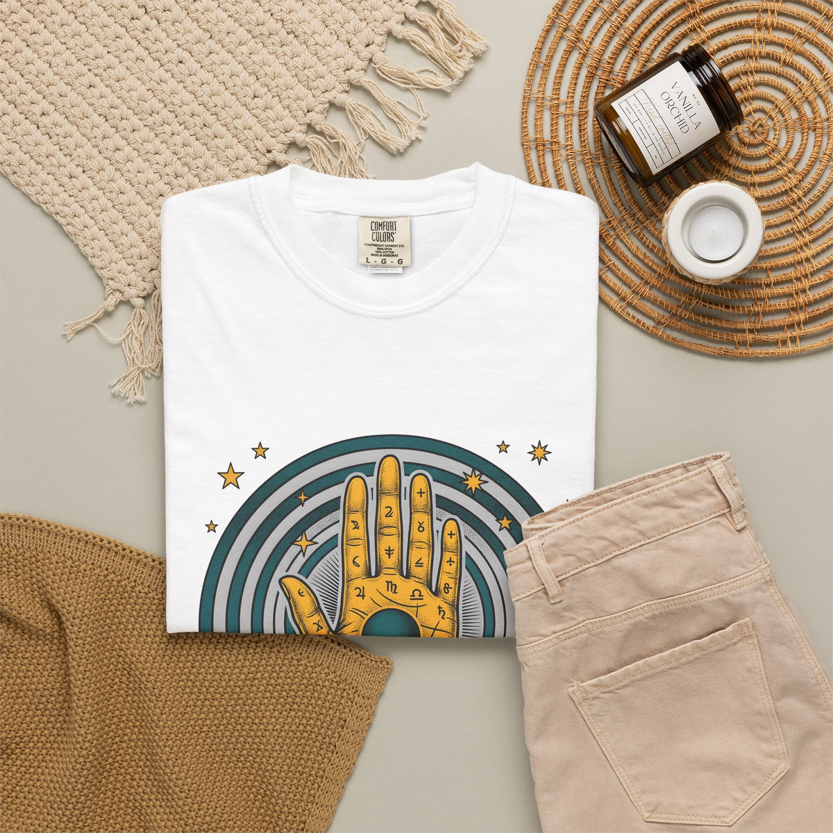 Fortune Hand T-Shirt Astrology Esoteric Gift Women Ethnic T-Shirt Palmistry T-Shirt Zodiac Fan Tribal T-Shirt Mystical Graphic Classic Astrological
