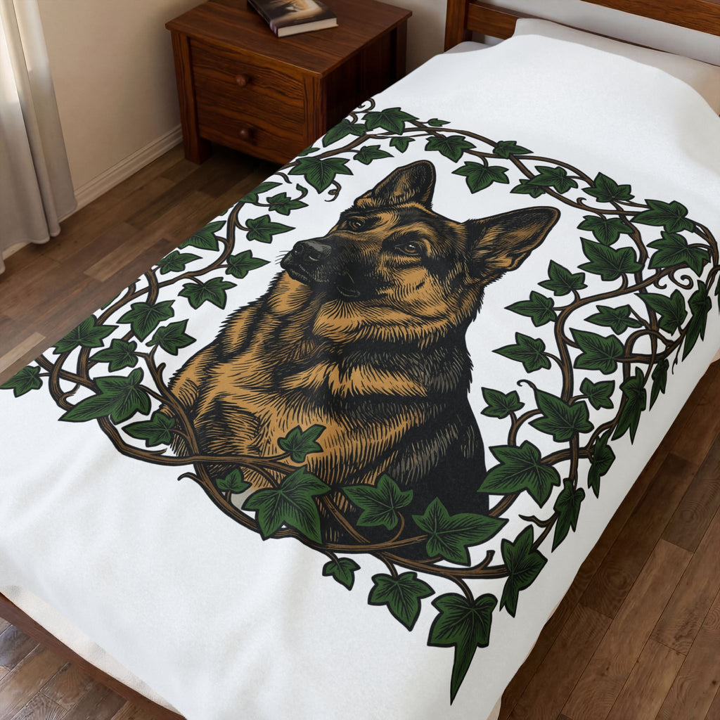 German Shepherd Dog Blanket Dog Outdoors Gift Women Realistic Blanket Alsatian Blanket Dog Fan Shepherd Graphic Blanket Retro Vine Blanket