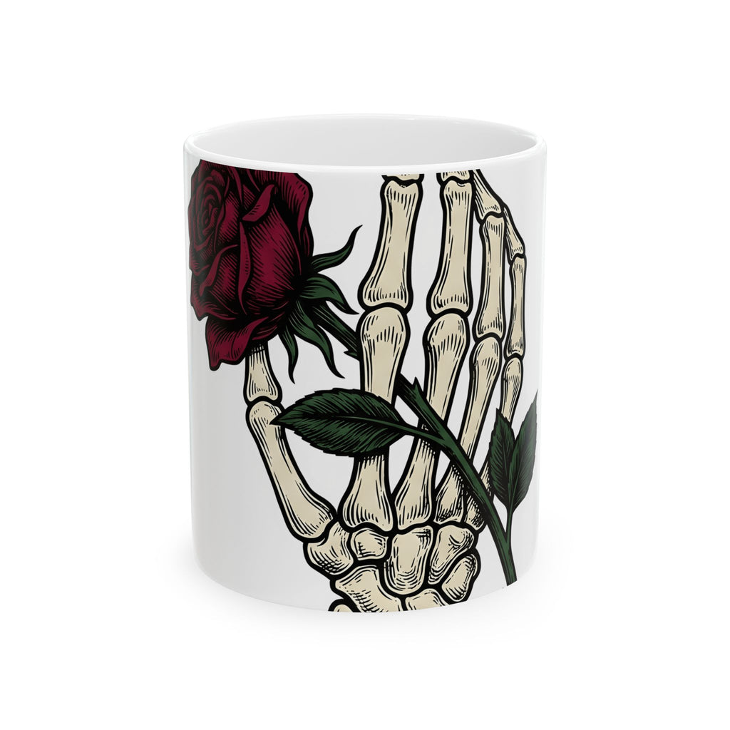 Skeleton Hand Mug Halloween Gothic Gift Women Tattoo Mug Bony Finger Mug Horror Fan Ink Mug Dark Graphic Vintage Rose Mug