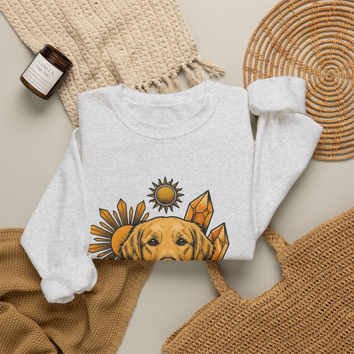 Golden Retriever Sweatshirt Dog Sunlight Gift Women Bohemian Sweatshirt Retriever Sweatshirt Dog Fan Puppy Sweatshirt Sunshine Graphic Retro Crystals Sweatshirt