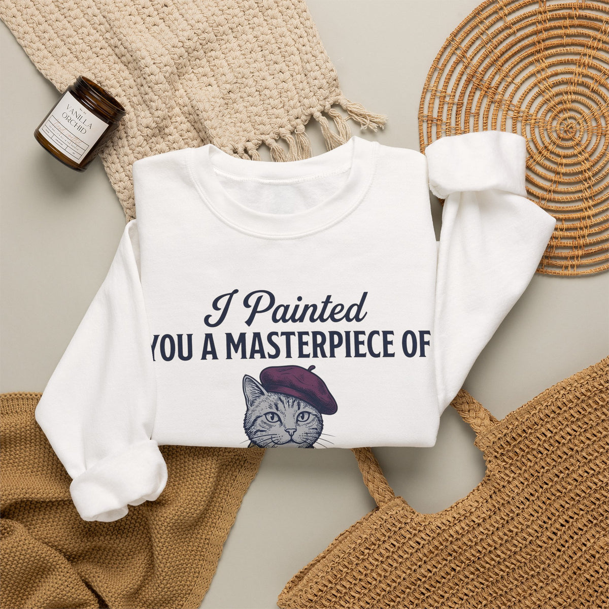 Artist Cat Sweatshirt Cat Humor Gift Women Vintage Sweatshirt Kitty Cat Sweatshirt Feline Fan Retro Sweatshirt Funny Graphic Hand Drawn Paint Palette Sweatshirt
