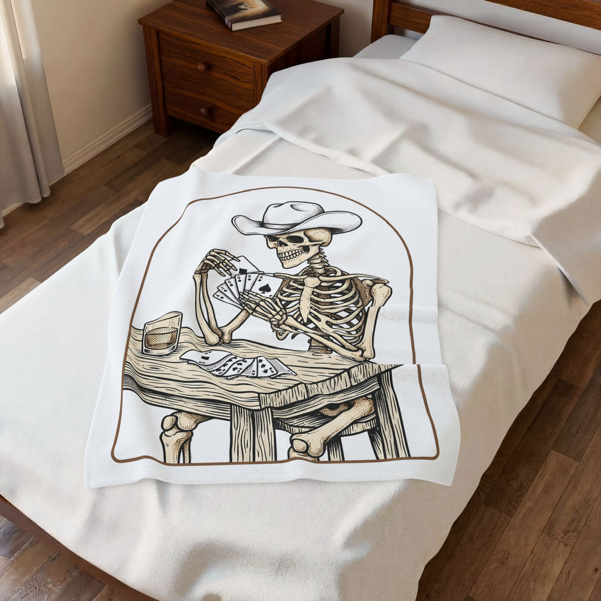 Skeleton Rancher Blanket Halloween Cowboy Gear Gift Women Shabby Chic Blanket Skeleton Blanket Horror Fan Distressed Graphic Blanket Doodle Card