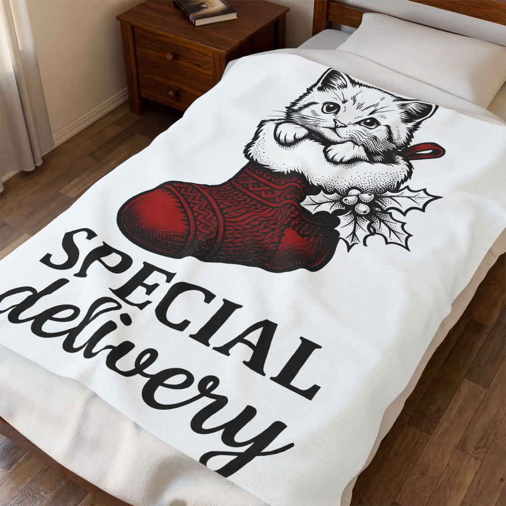 Kitten Stocking Blanket Cat Christmas Gift Women Vintage Blanket Christmas Stocking Blanket Cat Fan Retro Blanket Winter Graphic Hand Drawn Holly