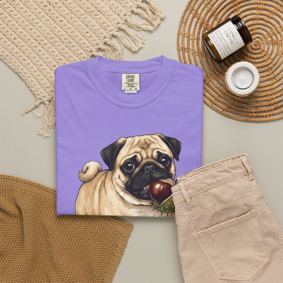 Pug Canine T-Shirt Dog Foliage Gift Women Acrylic T-Shirt Dog T-Shirt Dog Fan Painted T-Shirt Floral Graphic Line Art Warm Socks T-Shirt