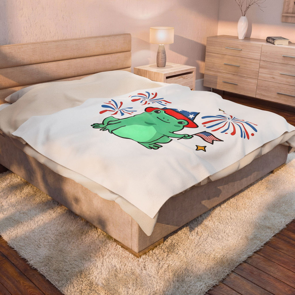 Usa Frog Blanket America/4th Of July Wildlife Gift Women Kawaii Blanket Toad Blanket Patriotic Fan Cute Blanket Animal Graphic Comic Sparkler