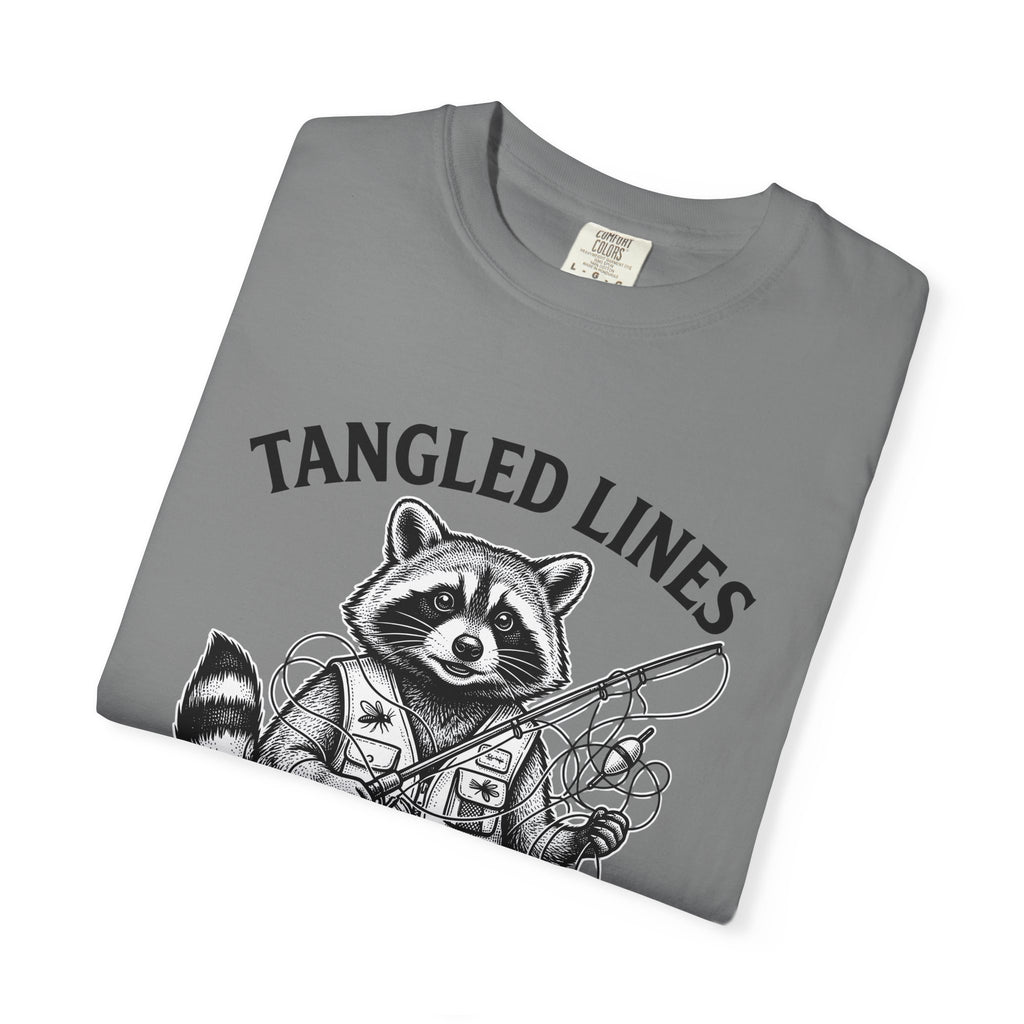 Raccoon Fisher Fishing Pets Gift Line Raccoon Angler Fan Illustrated Animal Cartoon Fishing T-Shirt