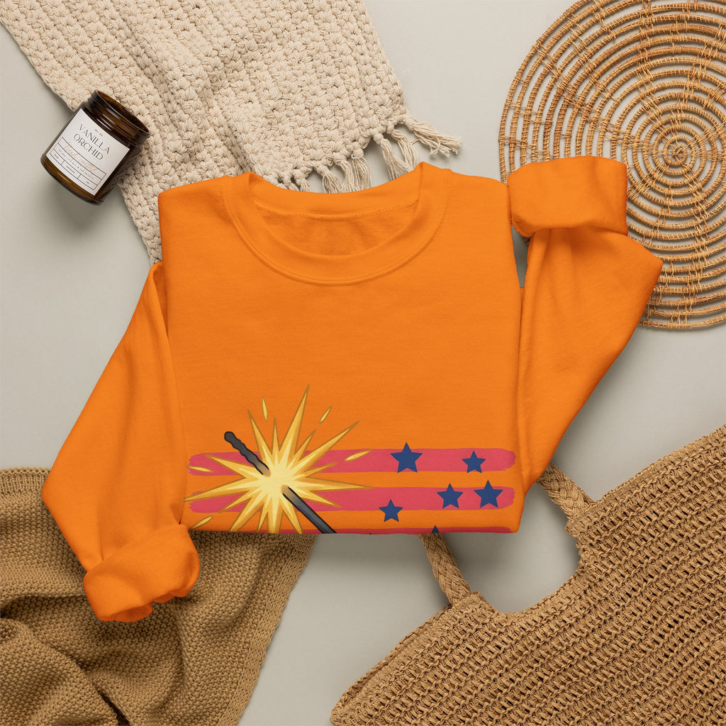 Sparkler Flag Sweatshirt 4th Of July Celebration Gift Women Patriotic Sweatshirt Wave Banner Sweatshirt Independence Day Fan American Sweatshirt Party Graphic