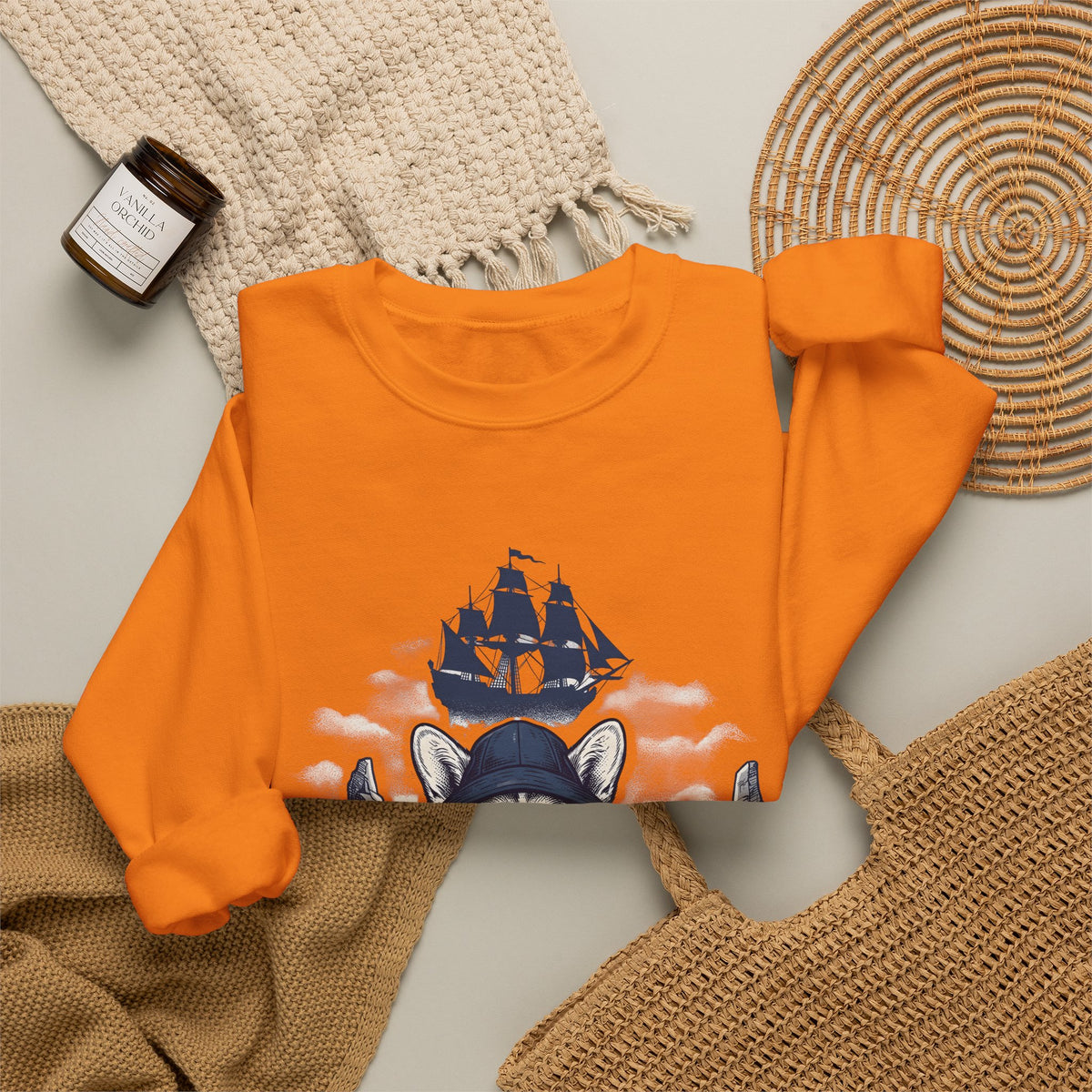 Corgi Pet Sweatshirt Dog Sailing Gift Women Classic Sweatshirt Puppy Sweatshirt Dog Fan Retro Sweatshirt Nautical Graphic Line Art Pirate Boat Sweatshirt