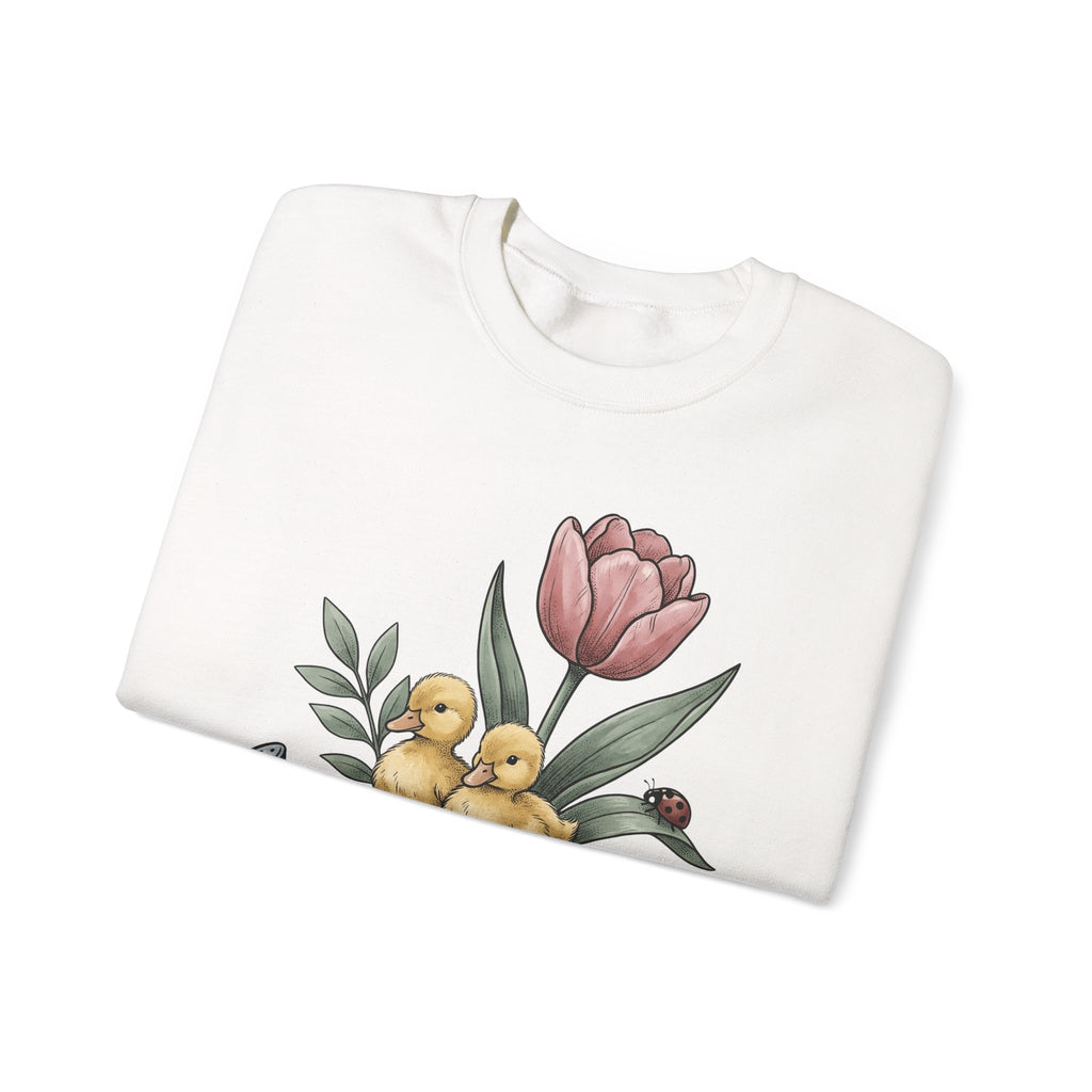 Baby Ducks Watering Pot Sweatshirt Easter Garden Gift Women Sketch Sweatshirt Duckling Sweatshirt Spring Fan Doodle Sweatshirt Gardening Graphic Retro Flower