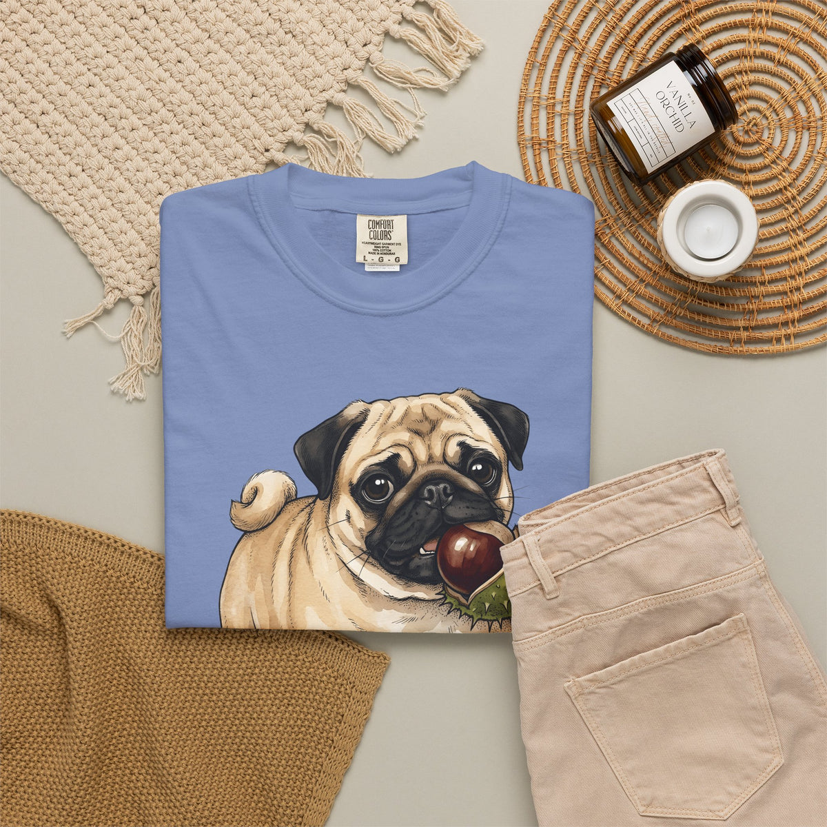 Pug Canine T-Shirt Dog Foliage Gift Women Acrylic T-Shirt Dog T-Shirt Dog Fan Painted T-Shirt Floral Graphic Line Art Warm Socks T-Shirt