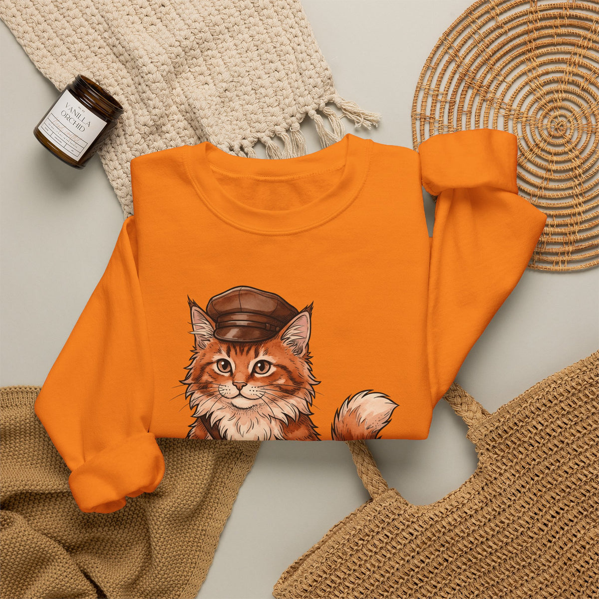 Postal Cat Sweatshirt Cat Pet Gift Women Sketch Sweatshirt Mailcat Sweatshirt Cat Fan Feline Sweatshirt Animal Graphic Retro Letter Sweatshirt