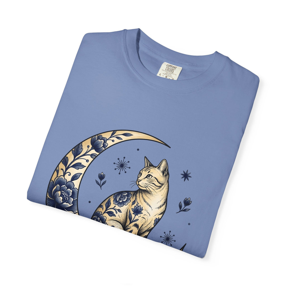 Flower Kitty T-Shirt Cat Astrology Gift Women Hippie T-Shirt Kitty Cat T-Shirt Cat Fan Zodiac Graphic T-Shirt Retro Half Moon T-Shirt