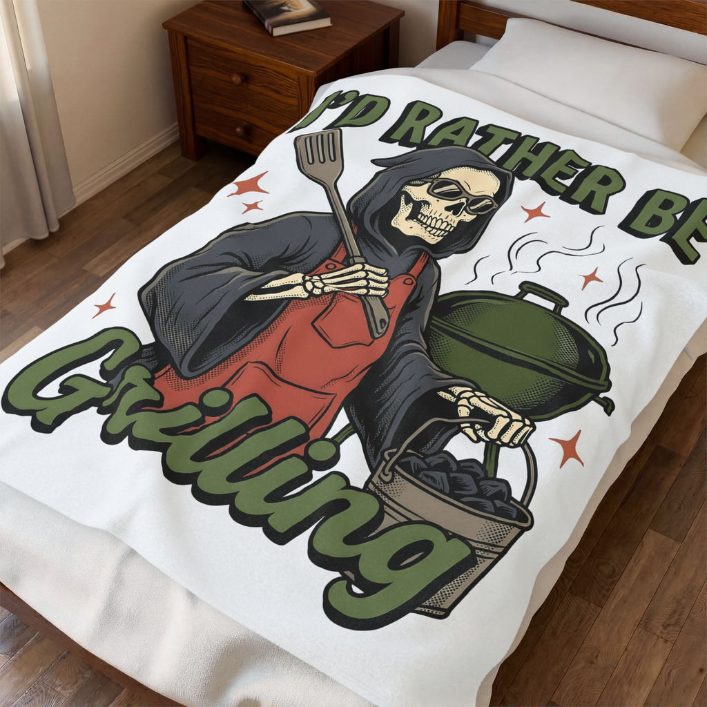 Skull Cook Blanket Grilling Joke Gift Women Comic Blanket Skeleton Blanket Barbecue Fan Cartoon Blanket Pun Graphic Retro Barbeque Blanket