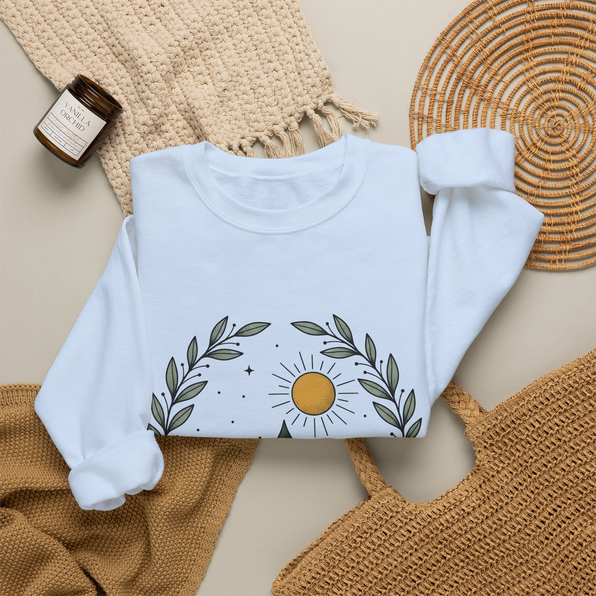 Fir Tree Sweatshirt Nature Wilderness Gift Women Leaf Sweatshirt Pine Sweatshirt Outdoors Enthusiast Foliage Sweatshirt Bush Graphic Outline Bright Sun Sweatshirt