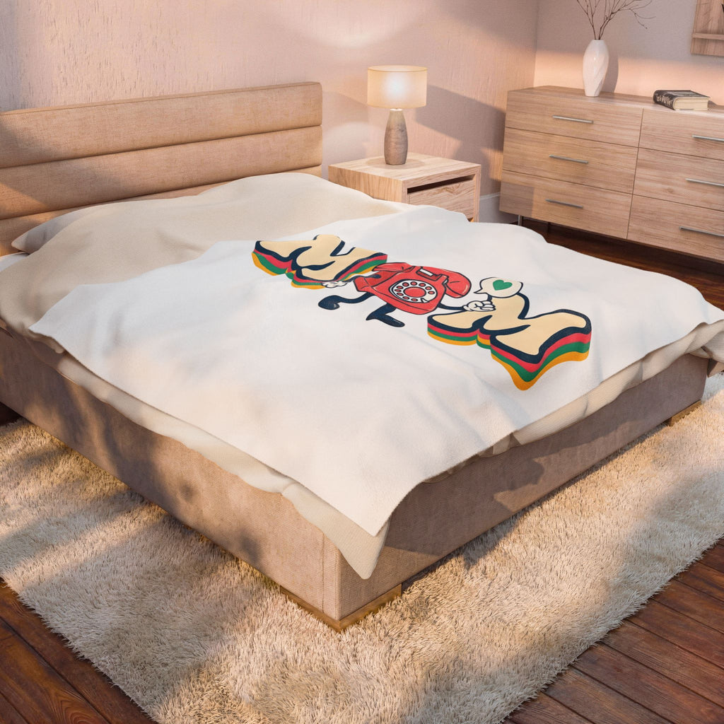 Vintage Phone Blanket Moms Relatives Gift Women Comic Blanket Old Phone Blanket Mother Fan Cartoon Blanket Family Graphic Classic Love Symbol