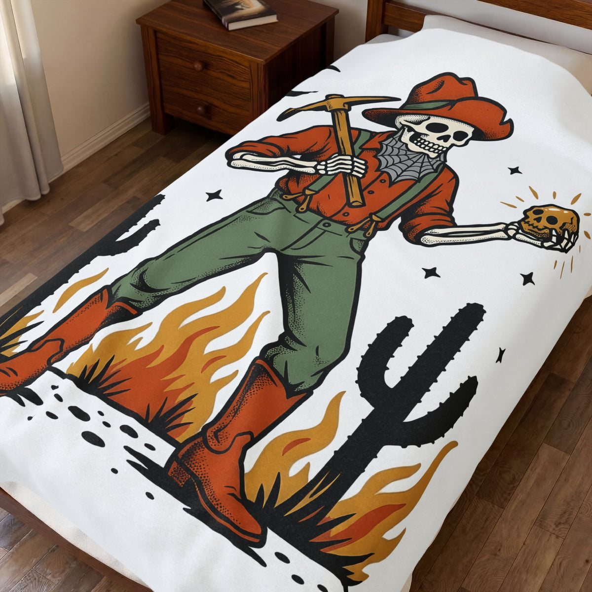 Skull Cowboy Blanket Halloween Cowboy Gift Women Rustic Blanket Sugar Skull Blanket Horror Fan Vintage Blanket Rodeo Graphic Old School Desert