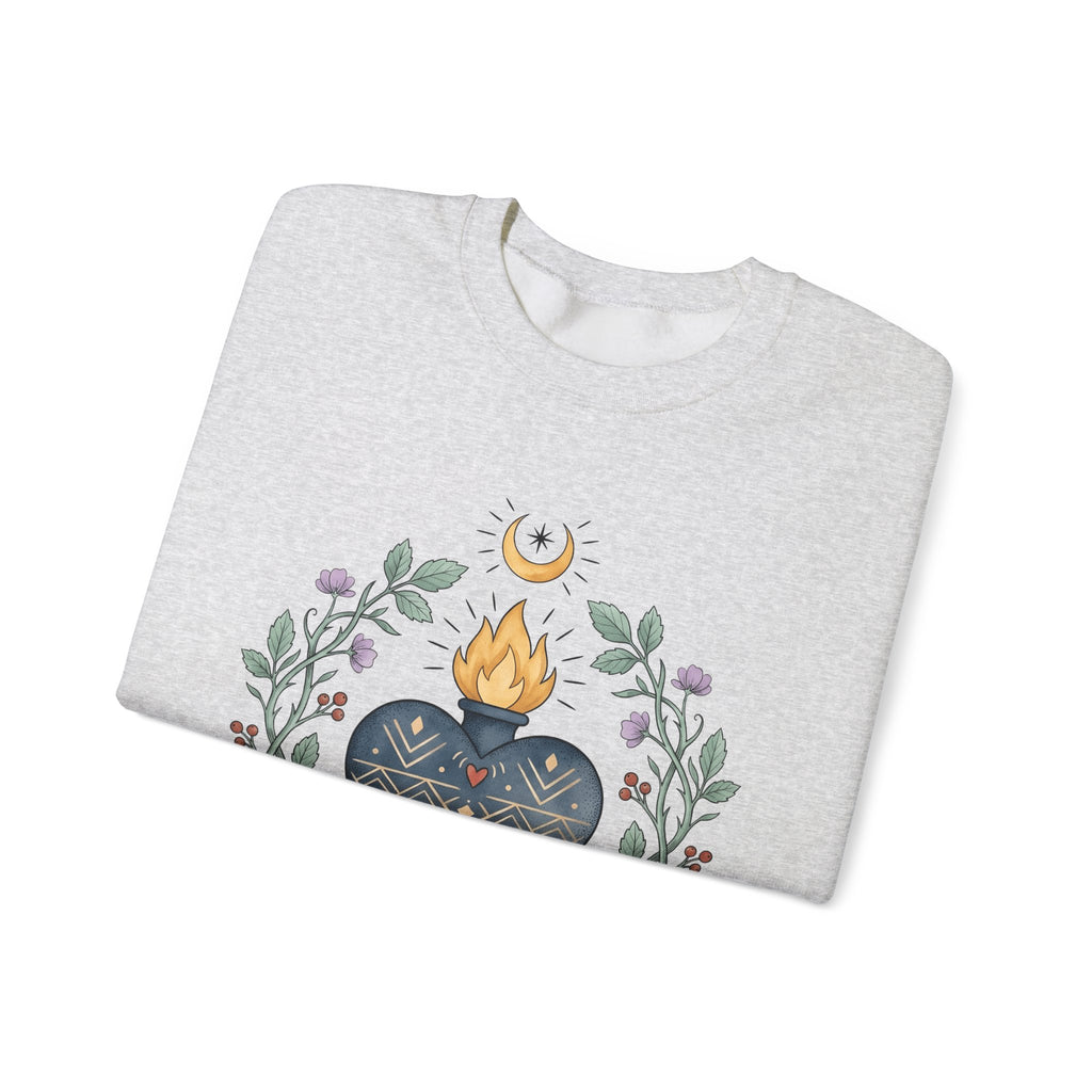 Sacred Heart Sweatshirt Boho Chic Spiritual Gift Women Folk Art Sweatshirt Heart Sweatshirt Hippie Enthusiast Primitive Sweatshirt Mystical Graphic Vintage