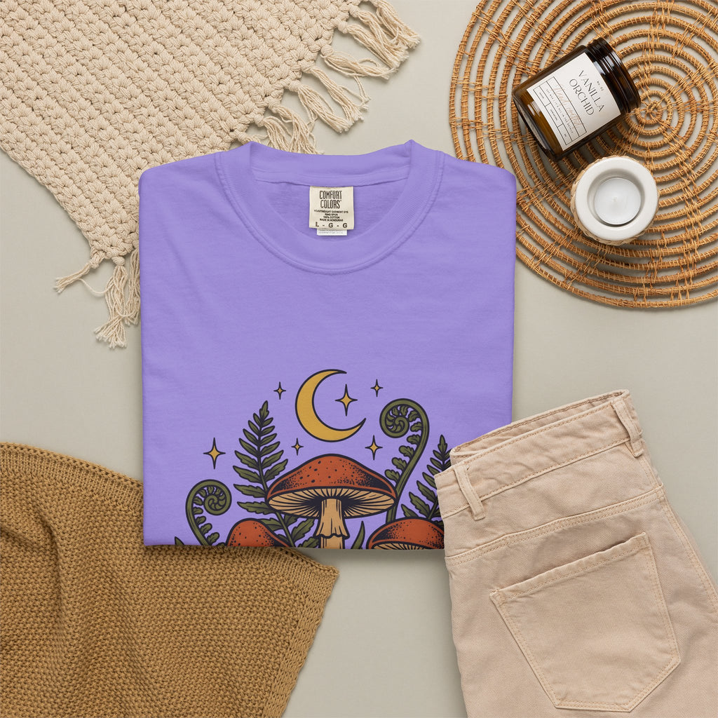 Mushroom Drawing T-Shirt Nature Garden Gift Women Hippie T-Shirt Fungus T-Shirt Outdoors Fan Psychedelic T-Shirt Yard Graphic Classic Frond T-Shirt