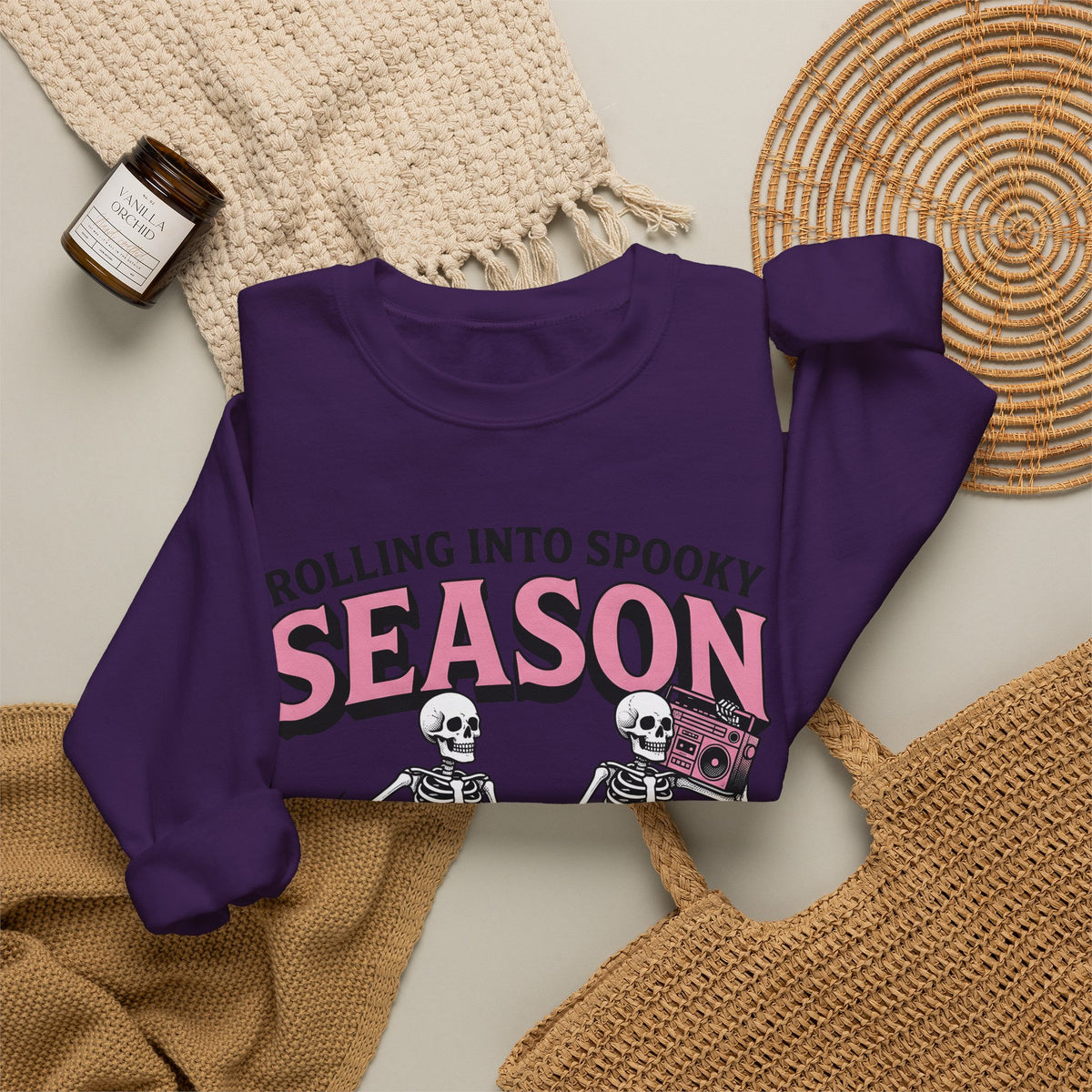 Skull Roller Skate Sweatshirt Halloween Celebration Gift Women Vintage Sweatshirt Roller Skating Sweatshirt Spooky Fan Retro Sweatshirt