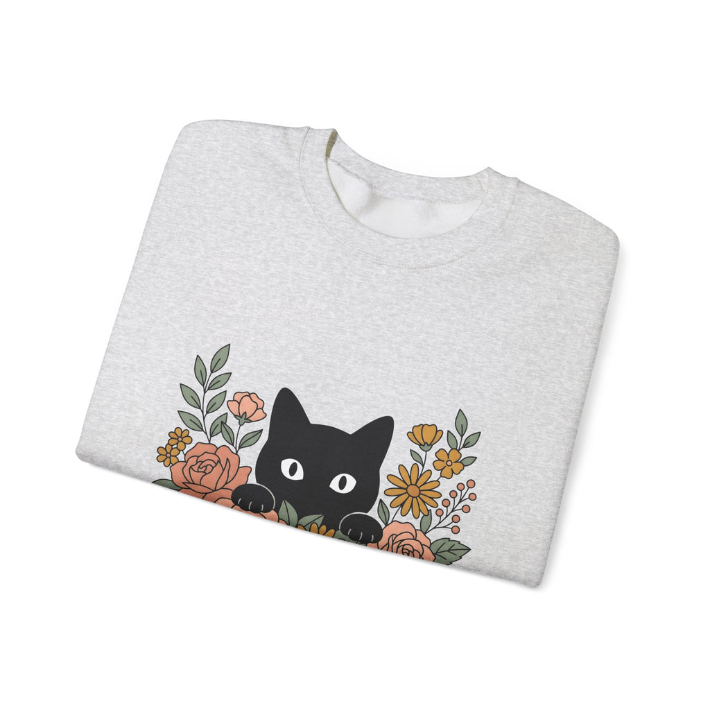 Black Cat Sweatshirt Halloween Garden Gift Women Print Art Sweatshirt Cat Sweatshirt Horror Fan Graphic Sweatshirt Yard Graphic Classic Flower Arrangement