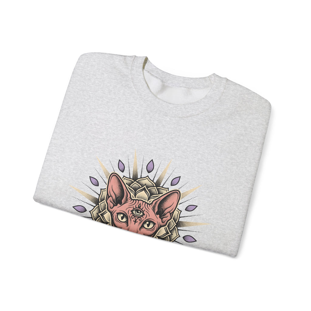 Sphynx Pet Sweatshirt Cat Meditation Gift Women Tribal Sweatshirt Hairless Cat Sweatshirt Cat Fan Tribalism Sweatshirt Mindfulness Graphic Etched Circle Design