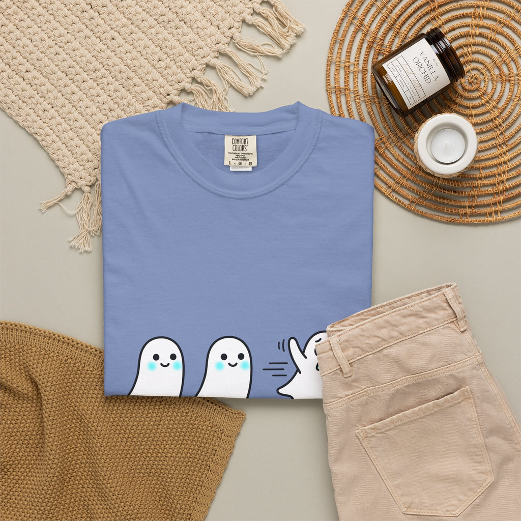 Sweet Ghost Pack T-Shirt Funny Halloween Party Gift Women Chibi T-Shirt Ghostly Spirits T-Shirt Humor Fan Cartoon T-Shirt Spooky Graphic Halloween
