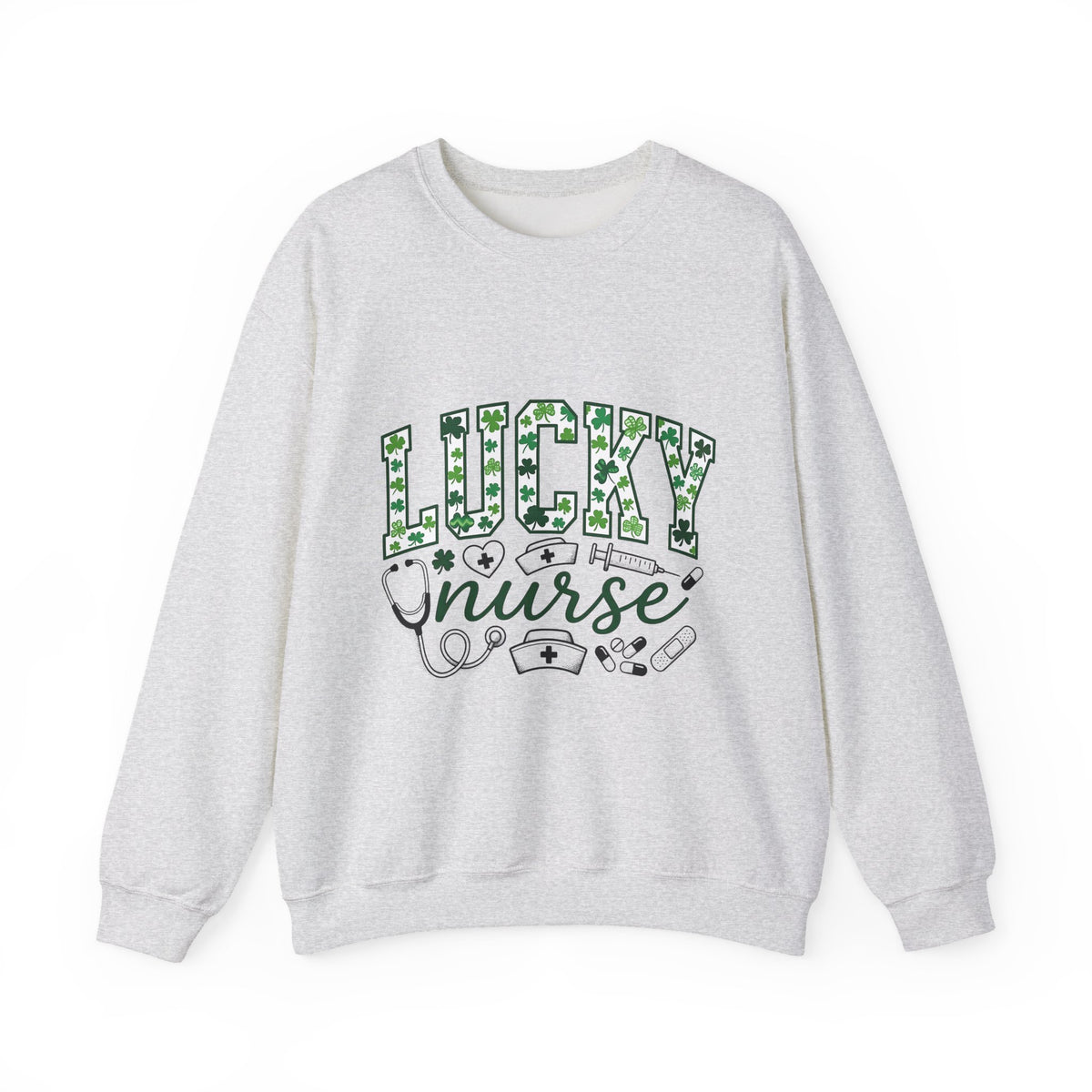 Clover Nurse Cap Sweatshirt Nurse Irish Celebration Gift Women Graphic Design Sweatshirt Nurse Hat Sweatshirt Nursing Enthusiast Nurse Uniform Sweatshirt St