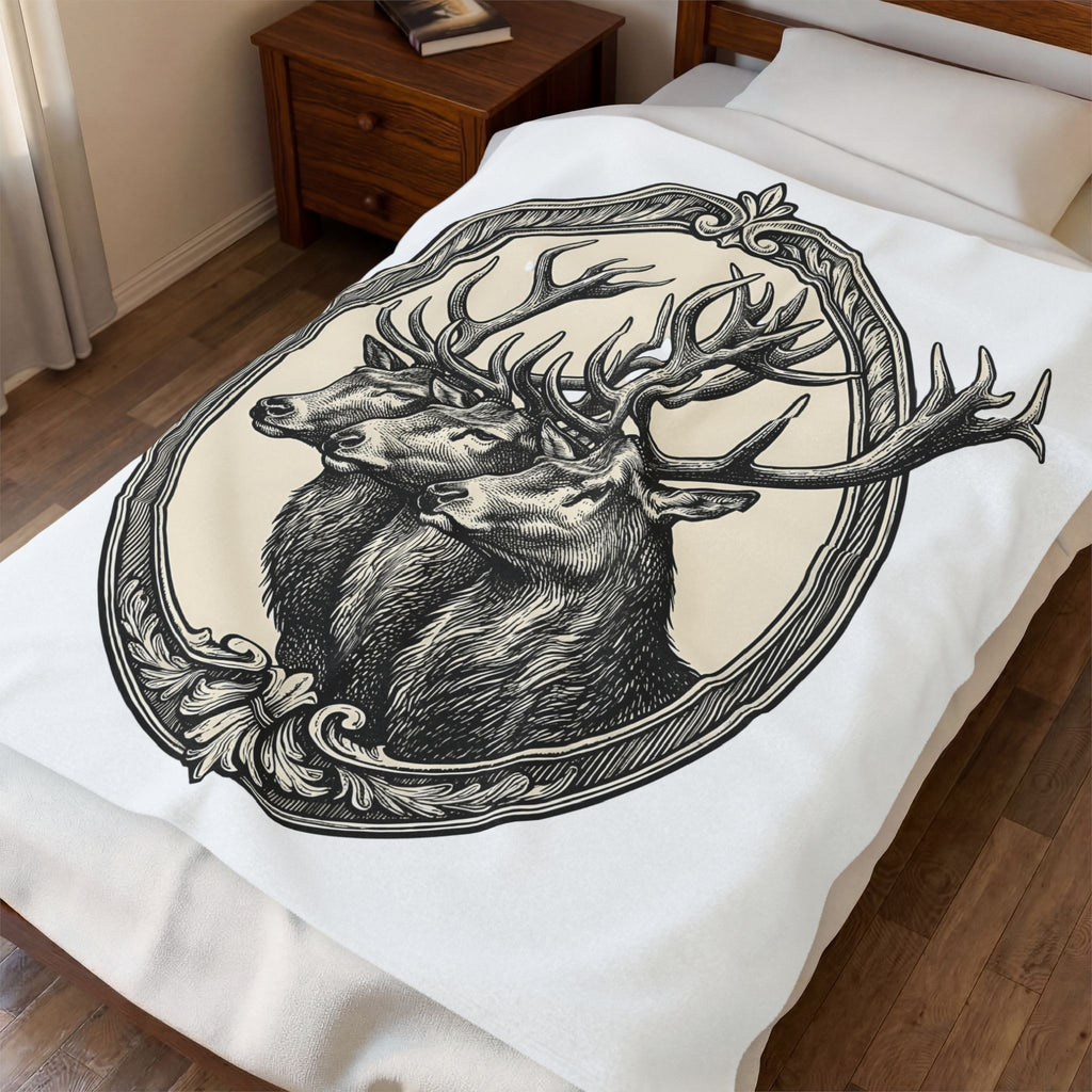Stag Trio Boho Chic Nature Gift Vintage Deer Bohemian Fan Retro Wilderness Hand Drawn Blanket