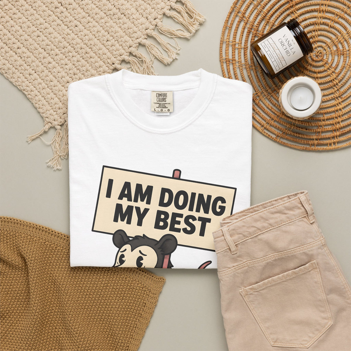 Possum Drawing T-Shirt Funny Creatures Gift Women Animated T-Shirt Opossum T-Shirt Humor Fan Cartoon T-Shirt Animal Graphic Doodle Demonstration
