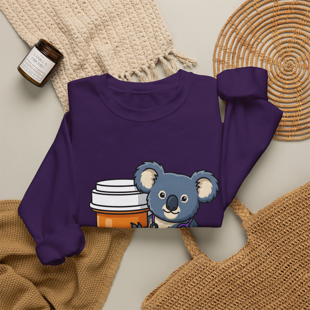 Koala Stethoscope Sweatshirt Nurses Animal Gift Women Cute Cartoon Sweatshirt Stethoscopes Sweatshirt Nurse Enthusiast Cartoonish Sweatshirt Wildlife Graphic