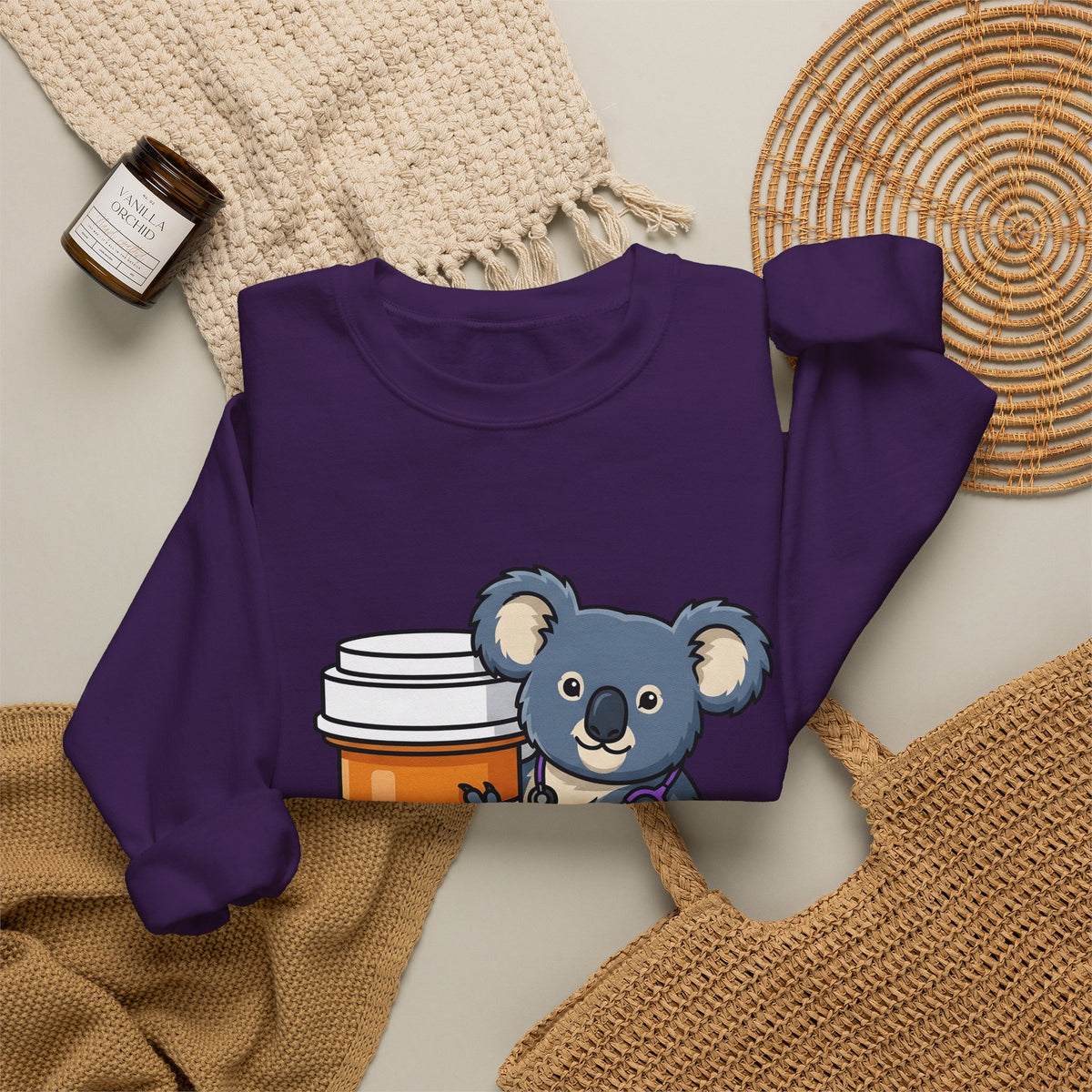 Koala Stethoscope Sweatshirt Nurses Animal Gift Women Cute Cartoon Sweatshirt Stethoscopes Sweatshirt Nurse Enthusiast Cartoonish Sweatshirt Wildlife Graphic