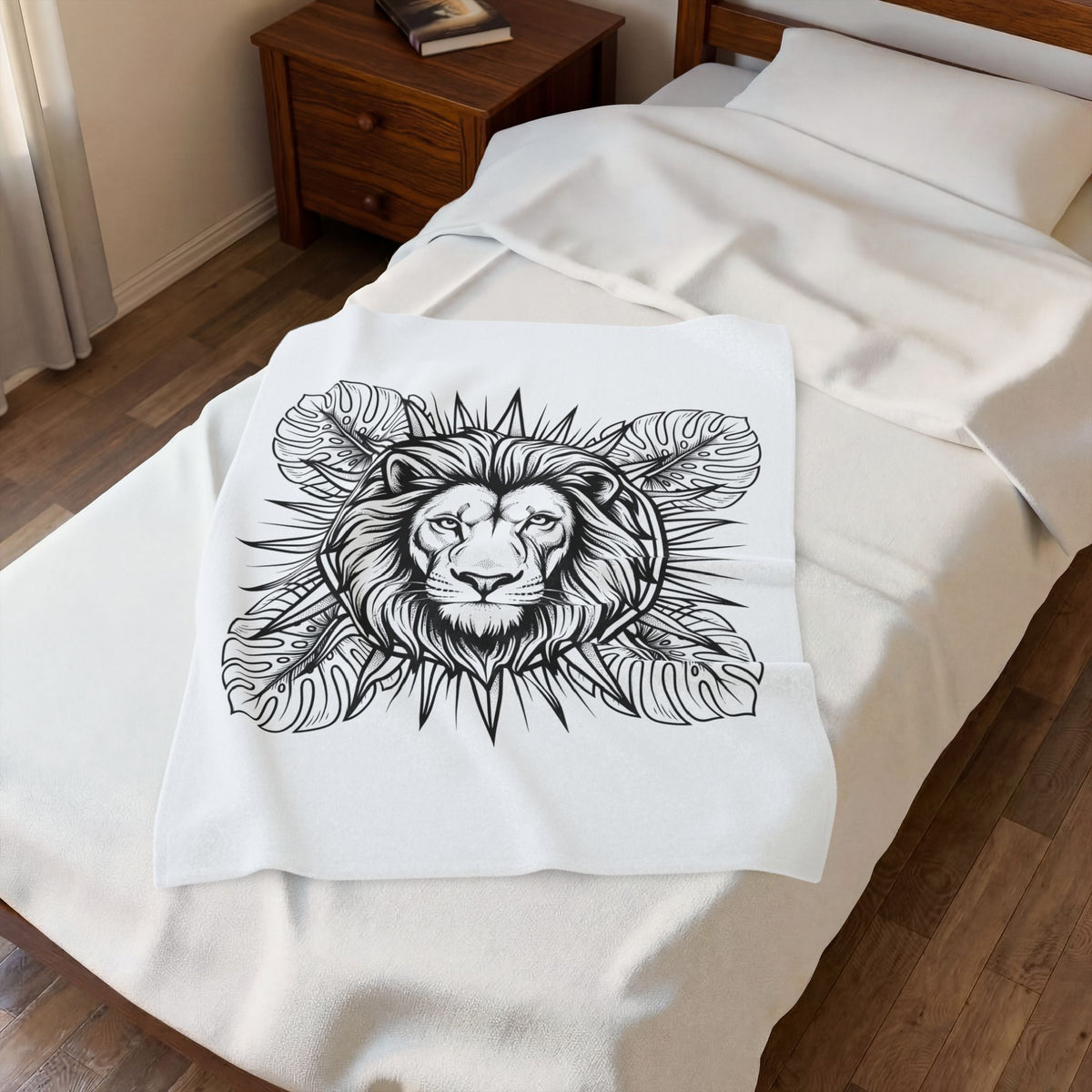 Lion Face Blanket Boho Chic Wildlife Gift Women Sketch Blanket Lion Blanket Bohemian Fan Drawing Graphic Wildlife Graphic Geometric Jungle Leaves