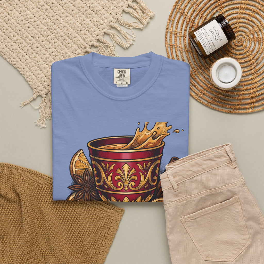 Hot Spiced Drink Holiday Yuletide Gift Farmhouse Mulled Wine Christmas Fan Rustic Winter Outline T-Shirt
