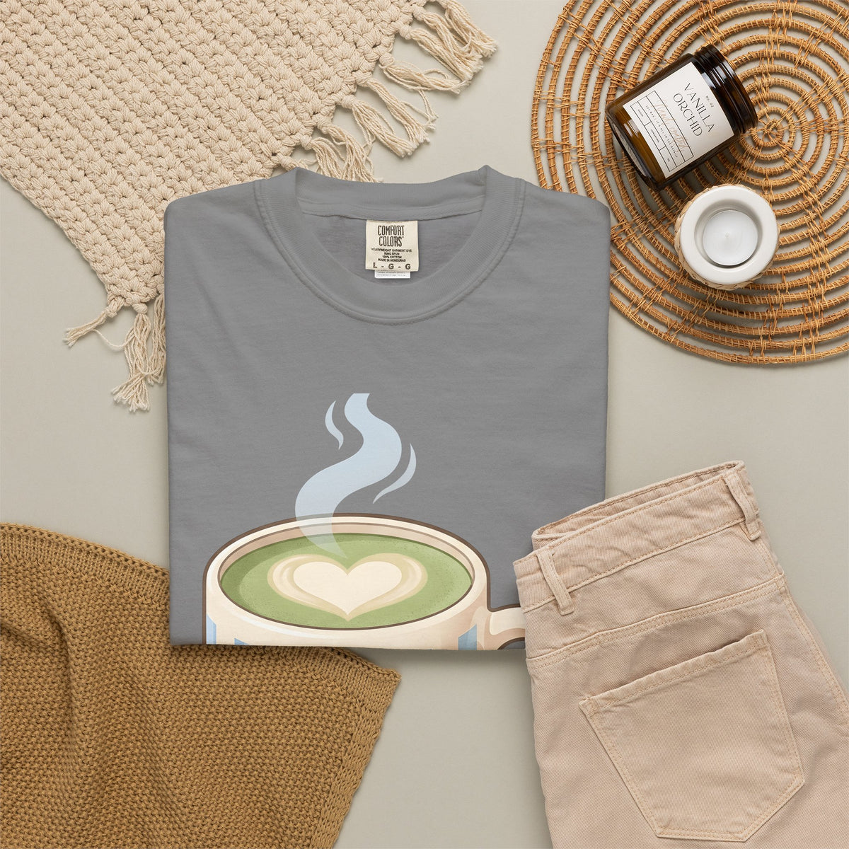 Matcha Latte T-Shirt Coffee Foodie Gift Women Kawaii T-Shirt Green Tea T-Shirt Coffee Fan Cute T-Shirt Food Graphic Minimalist Heart Steam T-Shirt