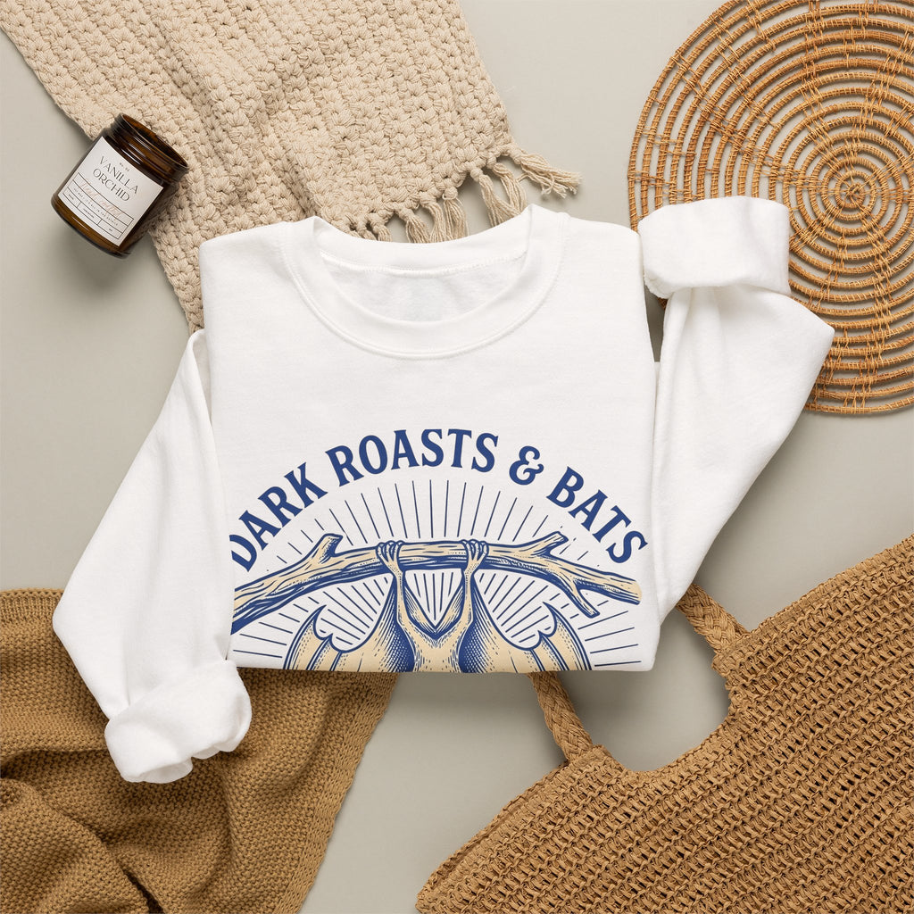 Flying Bat Coffee Sweatshirt Coffee Fauna Gift Women Classic Sweatshirt Coffee Drink Sweatshirt Coffee Fan Wildlife Graphic Sweatshirt Line Art Perch Branch
