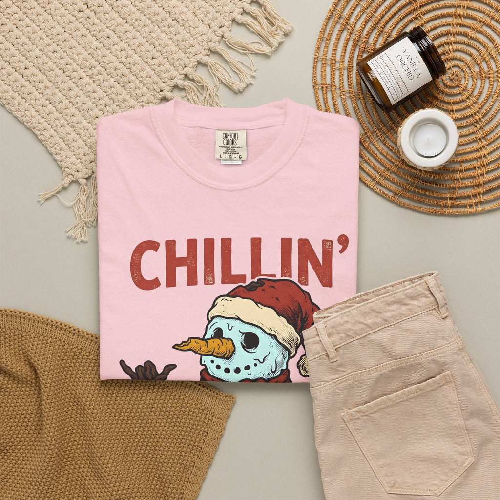 Skull Snowman T-Shirt Christmas Cold Gift Women Comic T-Shirt Skeleton Snowman T-Shirt Xmas Fan Cartoon T-Shirt Frosty Graphic Retro Christmas Hat