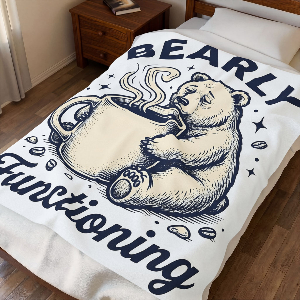 Grizzly Coffee Cup Blanket Funny Creatures Gift Women Doodle Blanket Coffee Blanket Blanket Humor Fan Cartoon Blanket Beast Graphic Line Art Coffee
