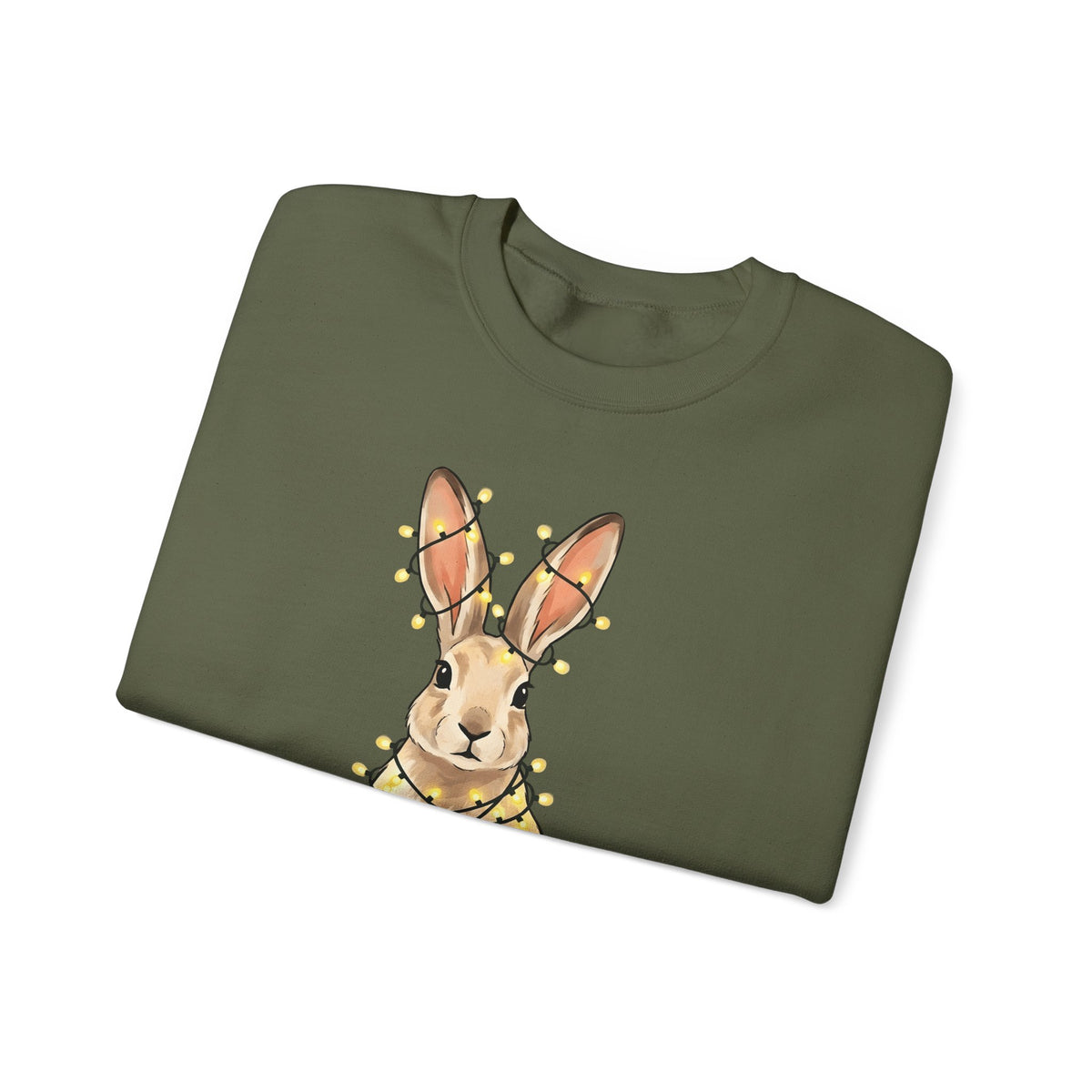 Bunny Sweatshirt Animals Holiday Gift Women Cute Sweatshirt Rabbit Sweatshirt Pet Fan Cute Sweatshirt Christmas Graphic Hand Drawn String Lights Sweatshirt