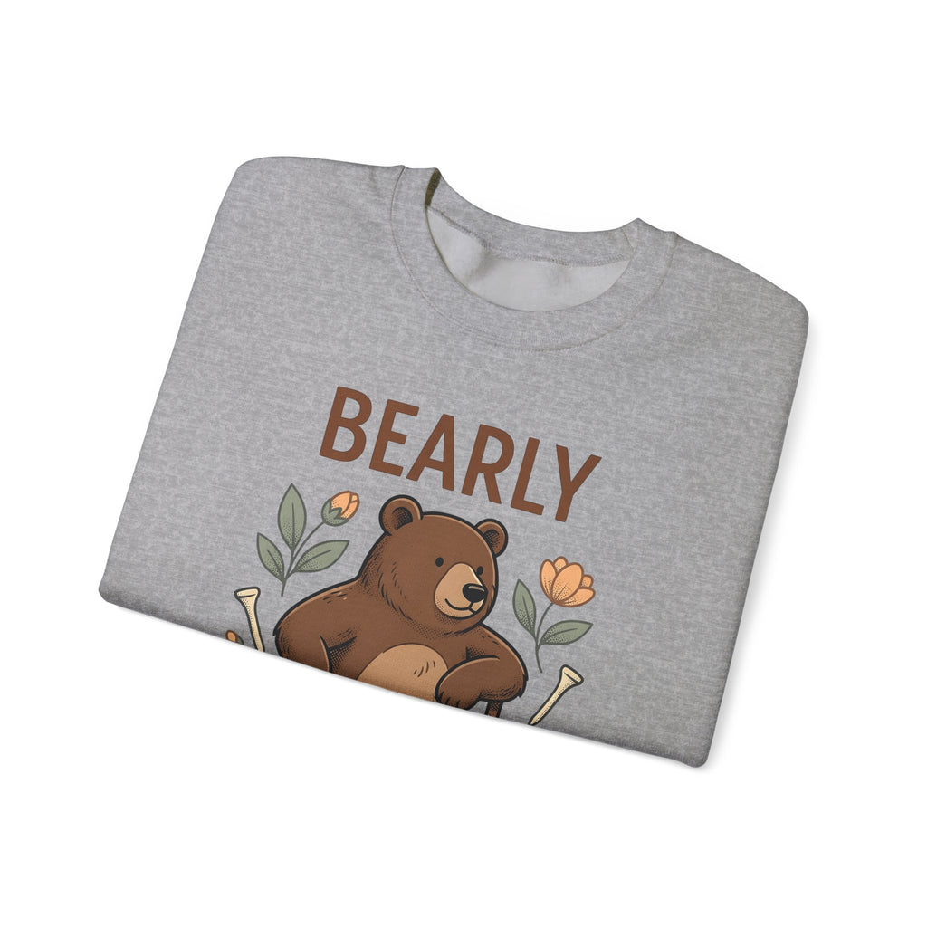 Bear Golf Sweatshirt Golf Wildlife Gift Women Comic Sweatshirt Teddy Sweatshirt Golfer Fan Cartoon Sweatshirt Animal Graphic Retro Floral Sweatshirt
