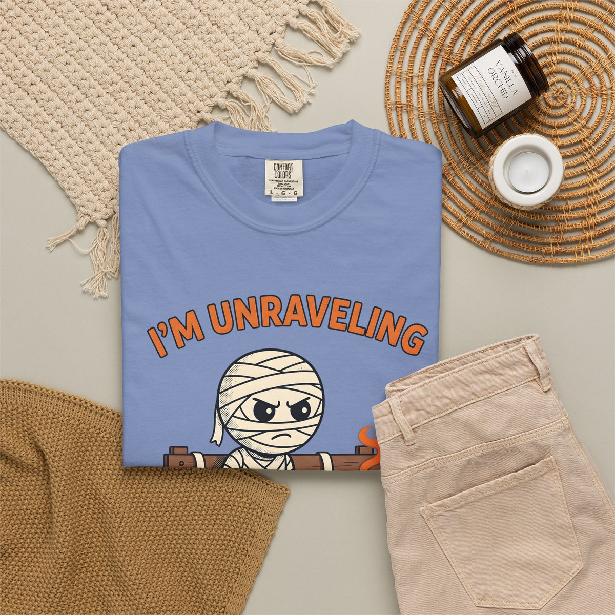 Mummy Halloween Joke Gift Comic Wrap Horror Fan Cartoon Pun Retro Teacup T-Shirt
